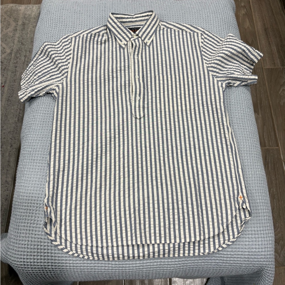Beams Japan plus seersucker pullover short sleeve button down shirt size S